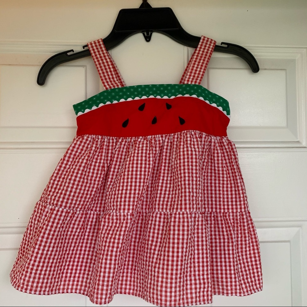 Rare Editions Red Gingham Watermelon Tank Dress with Green Trim